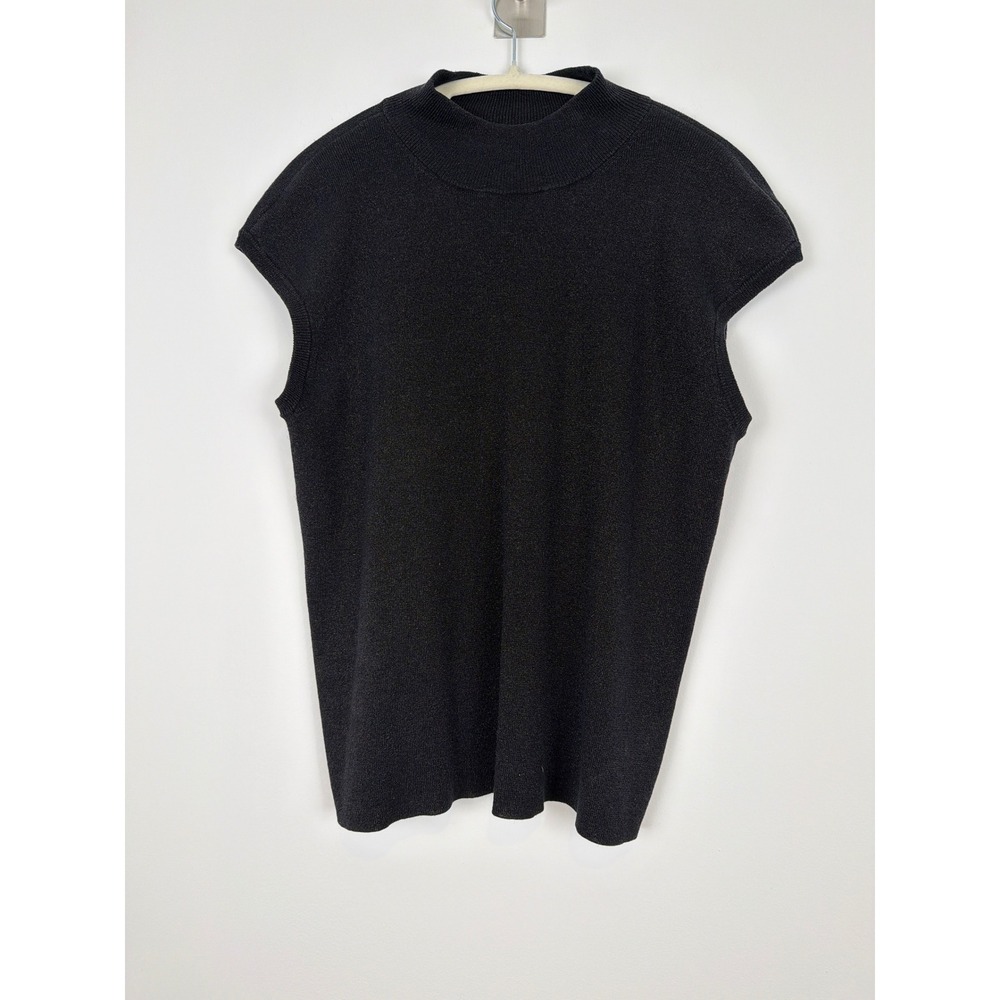Coldwater Creek Knit Sleeveless Size XL Black Metallic Silver Sparkle Mock Neck